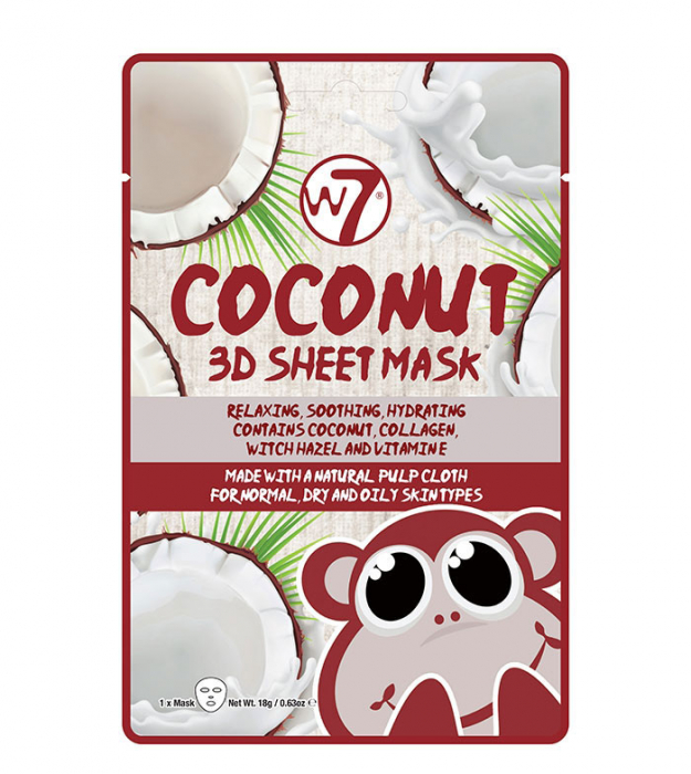 Masca cu Cocos, Colagen si Vitamina E, W7 Coconut 3D Sheet Mask, 18 g produsecosmetice.ro imagine noua