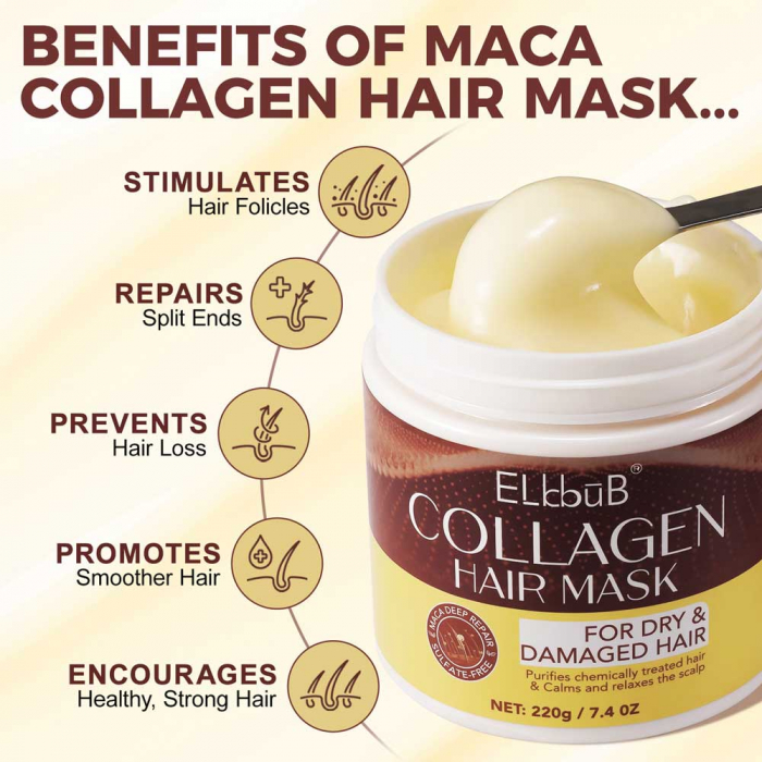 Masca Tratament Profund Reparator, Par Uscat si Deteriorat, cu Colagen si Esenta de Maca, 220 g-big