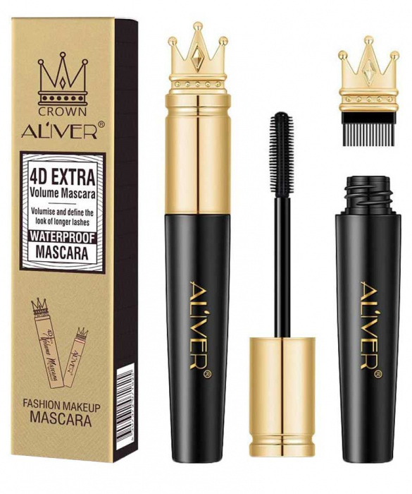 Mascara cu Efect de Gene False, Fibre de Matase si Perie pentru Curbare, Aliver 4D Extra Volume, Waterproof, Negru,10 g -big