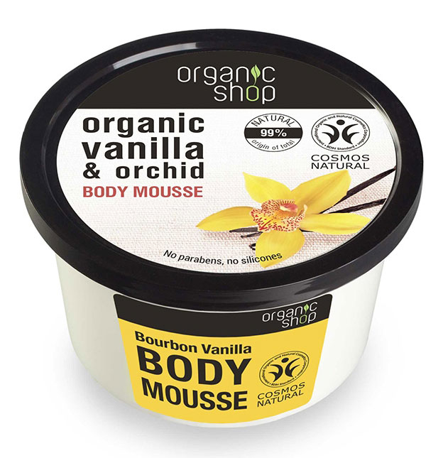 Mousse delicios pentru corp cu Vanilie Bourbon, Organic Shop Body Mousse, Ingrediente 99% Naturale, 250 ml