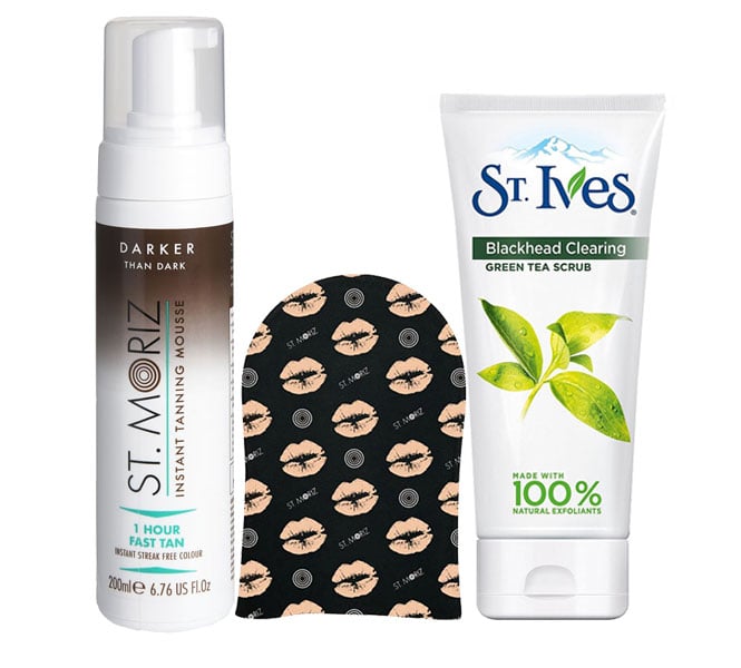 Pachet complet pentru autobronzare profesionala ST MORIZ cu Spuma Darker than Dark, Manusa si Exfoliant ST IVES