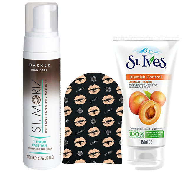 Pachet complet pentru autobronzare profesionala ST MORIZ cu Spuma Darker than Dark, Manusa si Exfoliant ST IVES