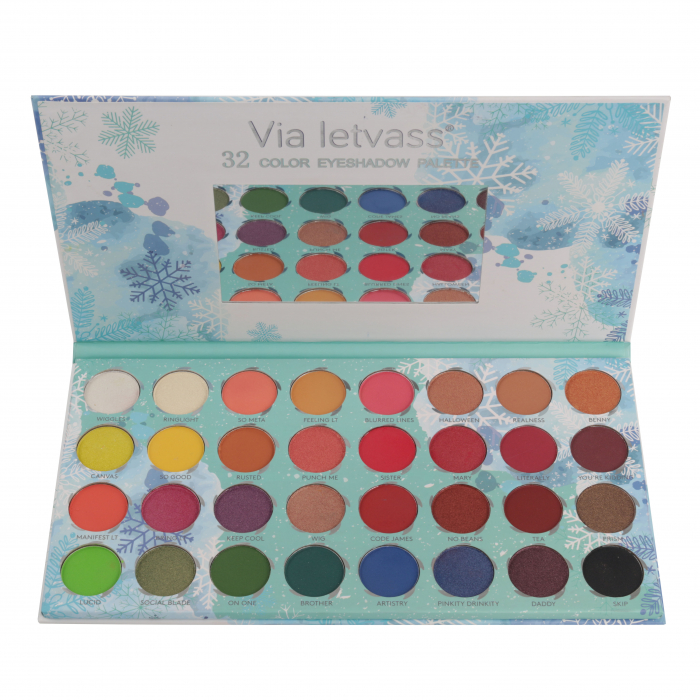 Paleta Profesionala de Farduri WINTER SNOWFLAKES Via Letvass, 32 Color Eyeshadow Palette, 32 x 1.5 g-big