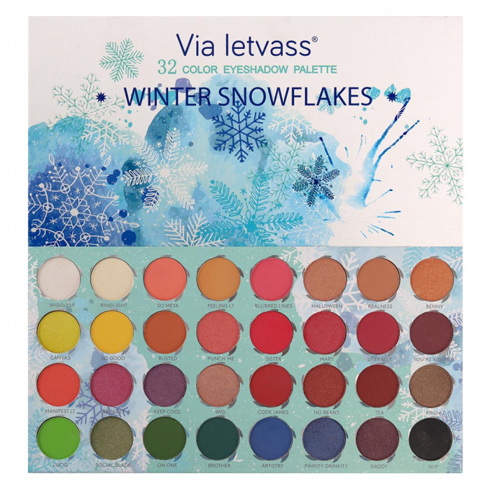 Paleta Profesionala de Farduri WINTER SNOWFLAKES Via Letvass, 32 Color Eyeshadow Palette, 32 x 1.5 g