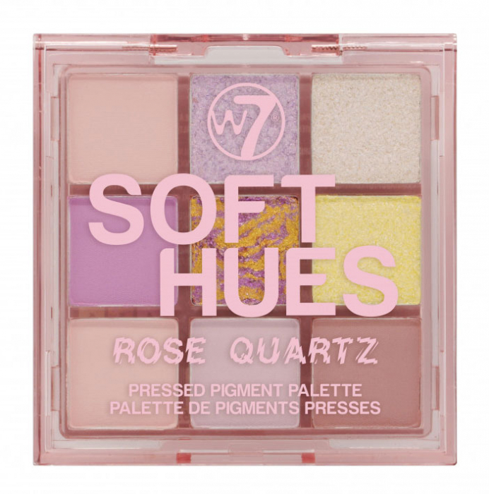 Paleta Profesionala de Farduri W7 Soft Hues Pressed Pigment Palette, Rose Quartz, 9 culori, 8.1 g