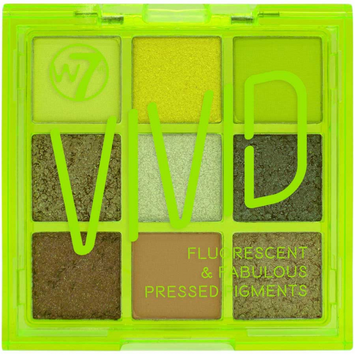 Paleta Profesionala de Farduri W7 Vivid Pressed Pigment Palette Glowin Green, 9 culori, 9 g