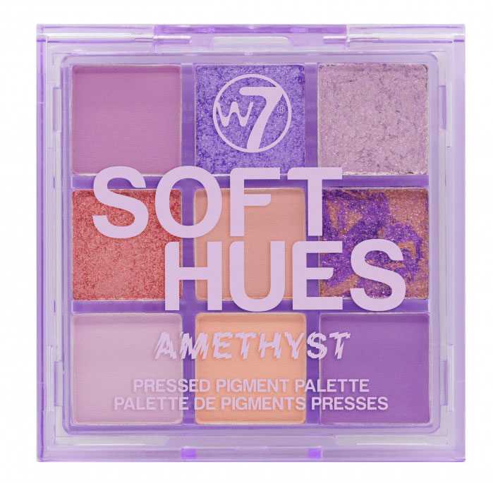 Paleta profesionala de farduri w7 soft hues pressed pigment palette, amethyst, 9 culori, 8.1 g