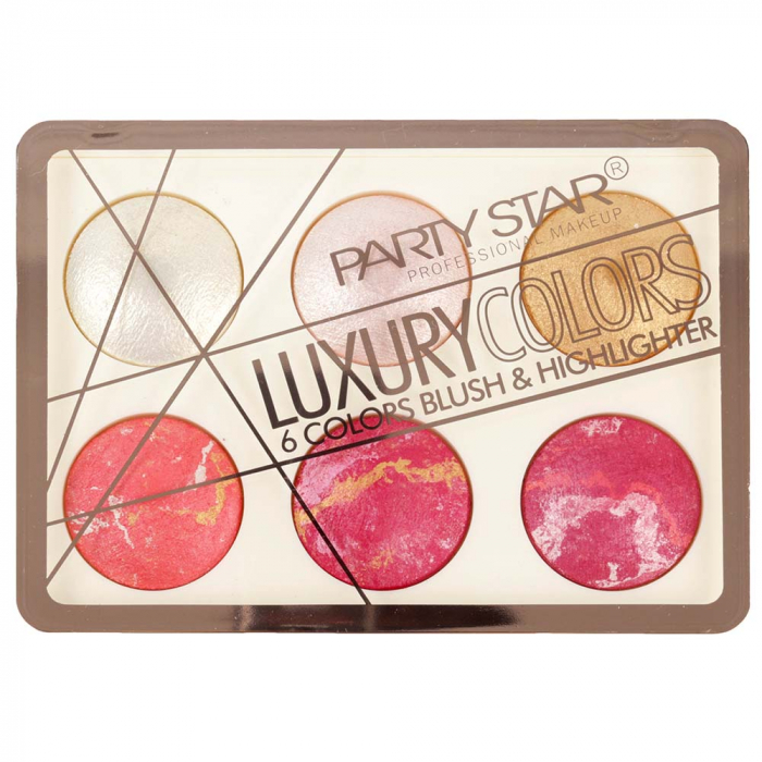 Paleta Profesionala Iluminatoare, Party Star Luxury, 6 Colors Blush Highlighter, 18 G