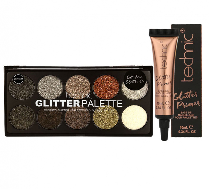 Set Paleta Technic Glitter Palette, Star Dust, cu Primer pentru Aplicare Profesionala