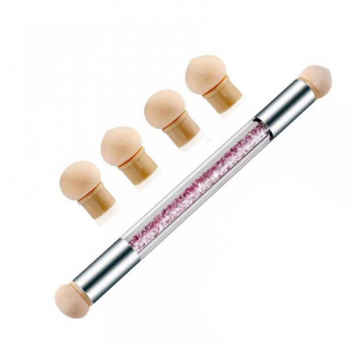 Pensula unghii cu burete pentru Ombre Baby Boomer + 4 rezerve, Nail Art Tool, Pink No brand imagine noua