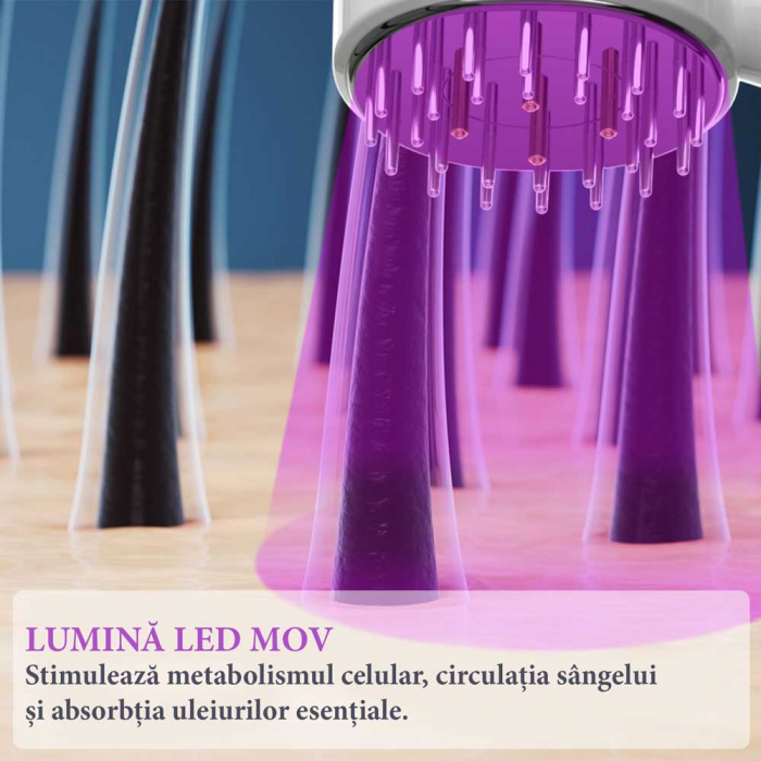 Perie Electrica Premium pentru Stimularea Cresterii Parului, Terapie cu Lumina, Difuzor de Uleiuri Esentiale, Masaj scalp, NOVA KISS®-big