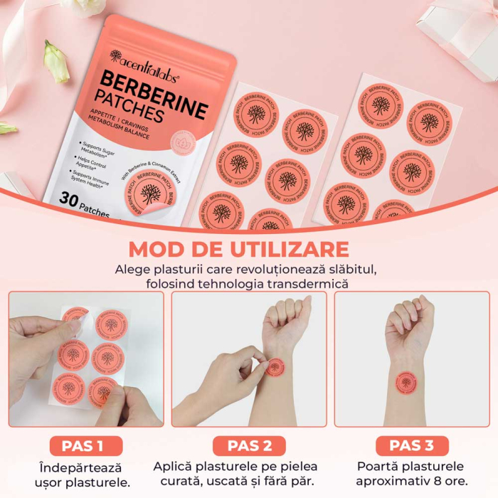 Plasturi cu Berberina pentru Slabit, Reducerea Poftelor, Controlul Apetitului, Metabolizarea Glucidelor, 30 buc-big