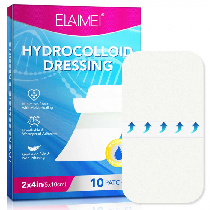 Plasturi Hidrocoloidali Profesionali pentru Cicatrici, Arsuri, Rani, Sterili, Rezistenti la Apa, 10 buc, 5 cm x 10 cm