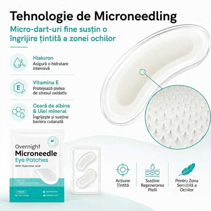 Plasturi pentru Ochi cu Microace, Efect Anti-Rid cu Acid Hialuronic si Peptide, 1 Pereche  (2 Bucati)-big