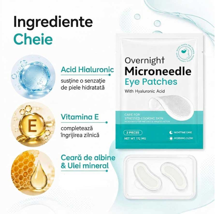 Plasturi pentru Ochi cu Microace, Efect Anti-Rid cu Acid Hialuronic si Peptide, 1 Pereche  (2 Bucati)-big