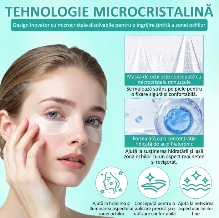 Plasturi pentru Ochi cu Microace, Efect Anti-Rid cu Acid Hialuronic si Peptide, 1 Pereche  (2 Bucati)-big
