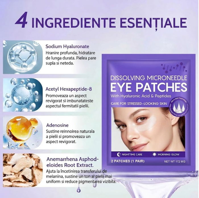 Plasturi pentru Ochi cu Microace Dizolvabile, Efect Anti-Rid cu Acid Hialuronic, 1 Pereche (2 Bucati)-big