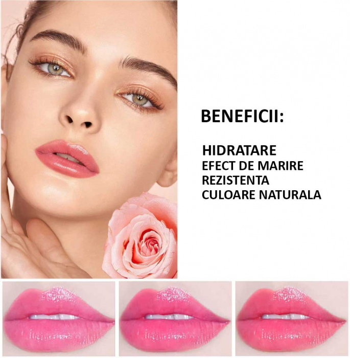 Ruj hidratant cu floare reala care isi schimba culoarea in roz Nova Kiss Miss Royal, 05 Pink-big