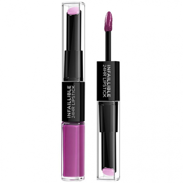 Ruj lichid rezistent la transfer L Oreal Paris Infaillible 24H Duo Lip, 216 Permanent Plum, 5.6 ml