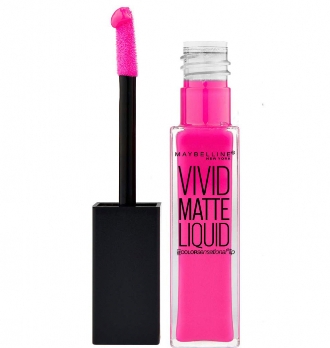 Ruj lichid mat Maybelline New York Color Sensational Vivid Matte Liquid, 15 Electric Pink, 8 ml-big
