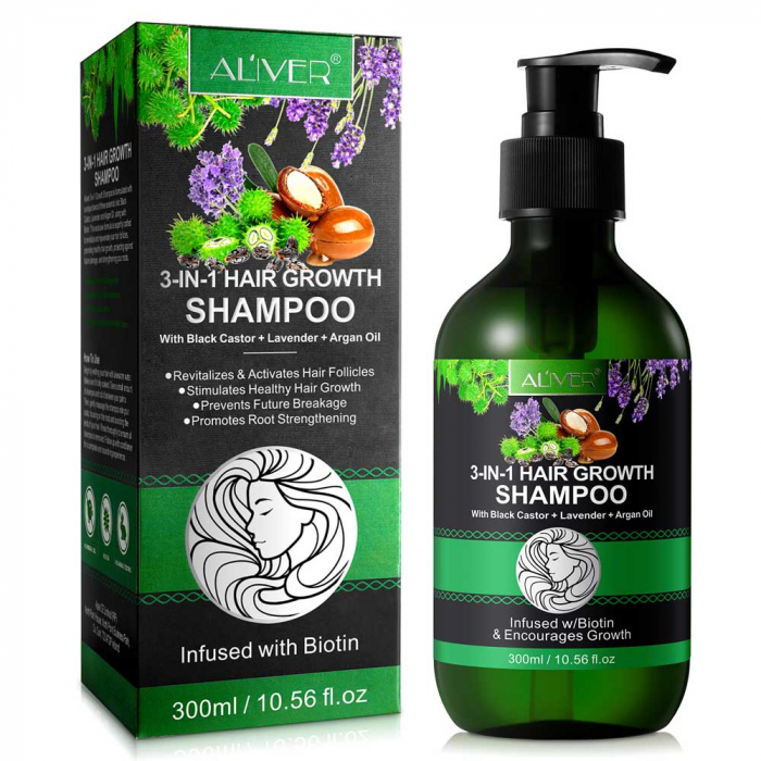 Sampon 3 in 1 cu Ulei de Ricin, Lavanda, Argan pentru Cresterea Parului, 300 ml