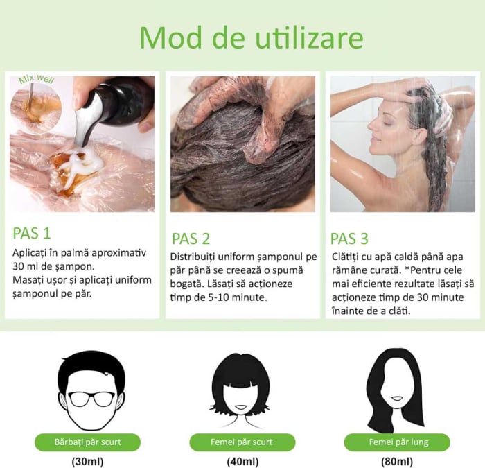 Sampon Colorant Negru, Acoperire Fire Albe, Regenerare 3 in 1 cu Ghimbir, 500 ml-big