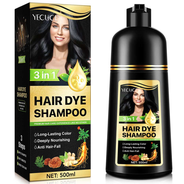 Sampon Colorant Negru, Acoperire Fire Albe, Regenerare 3 in 1 cu Ghimbir, 500 ml-big