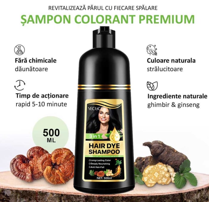 Sampon Colorant Negru, Acoperire Fire Albe, Regenerare 3 in 1 cu Ghimbir, 500 ml-big
