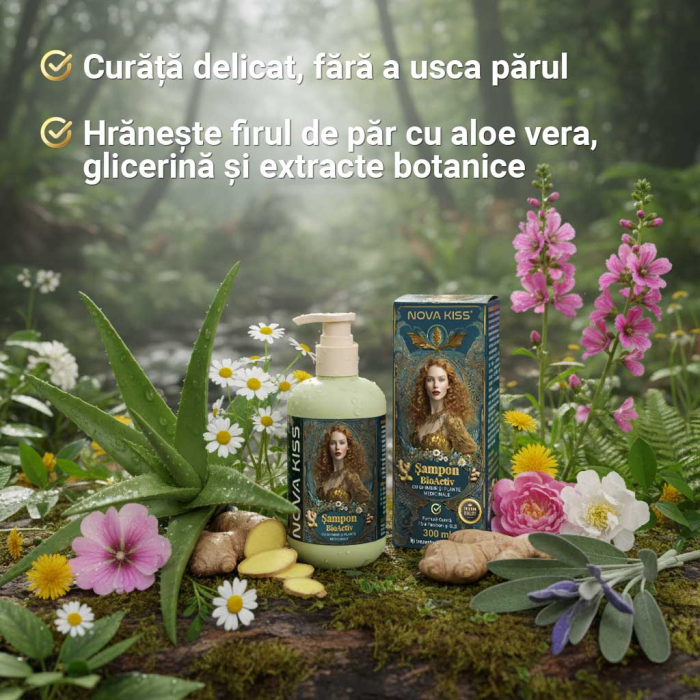 Sampon BioActiv pentru Par cu Ghimbir si Plante Medicinale NOVA KISS®, 300 ml-big