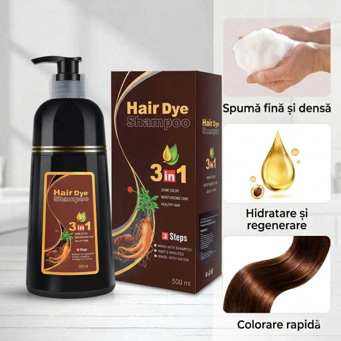 Sampon Colorant 3 in 1 - Saten Castaniu, Acoperire Fire Albe, 500 ml-big