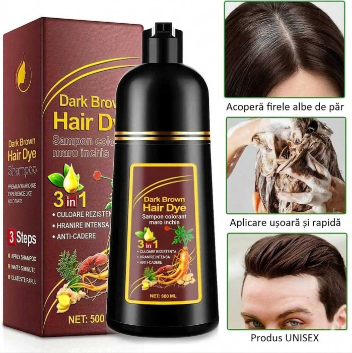 Sampon Colorant 3 in 1 Saten Inchis, 500 ml - Acoperire Fire Albe, Hranire si Anti-Cadere-big