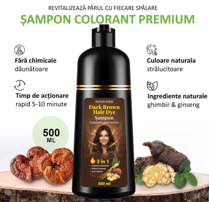 Sampon Colorant 3 in 1 Saten Inchis, 500 ml - Acoperire Fire Albe, Hranire si Anti-Cadere-big