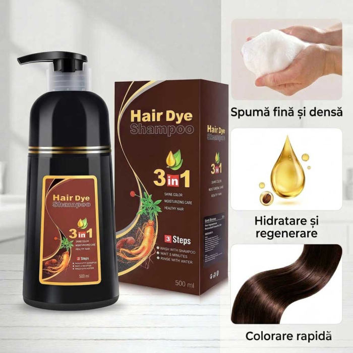 Sampon Colorant 3 in 1 - Saten Inchis, Acoperire Fire Albe, 500 ml-big