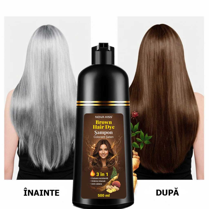 Sampon Colorant Maro, Acoperire Fire Albe si Regenerare 3 in 1, #2 Brown, 500 ml-big