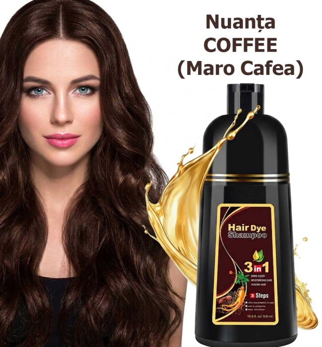 Sampon Colorant Maro Cafea, Acoperire Fire Albe si Regenerare 3 in 1, #4 Coffee, 500 ml-big