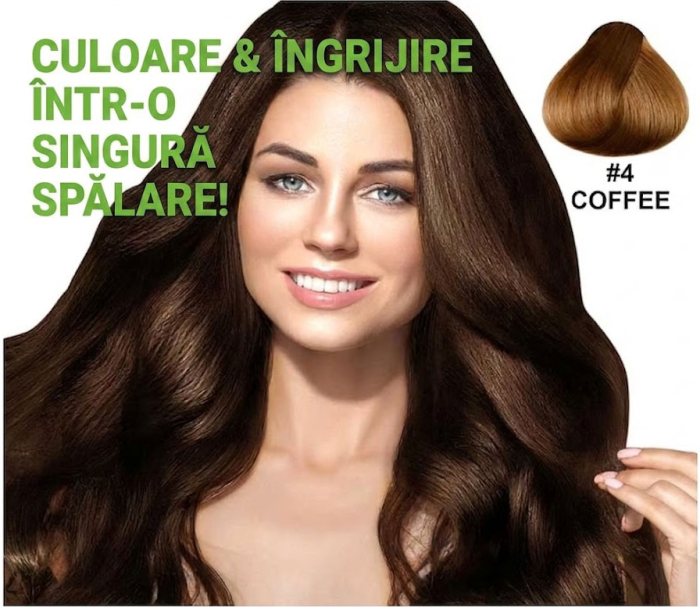 Sampon Colorant Maro Cafea, Acoperire Fire Albe si Regenerare 3 in 1, #4 Coffee, 500 ml-big