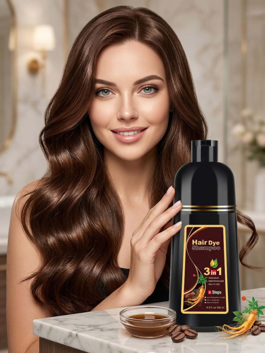 Sampon Colorant Maro Cafea, Acoperire Fire Albe si Regenerare 3 in 1, #4 Coffee, 500 ml-big
