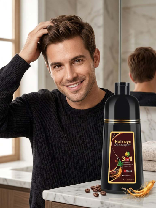 Sampon Colorant Maro Cafea, Acoperire Fire Albe si Regenerare 3 in 1, #4 Coffee, 500 ml-big