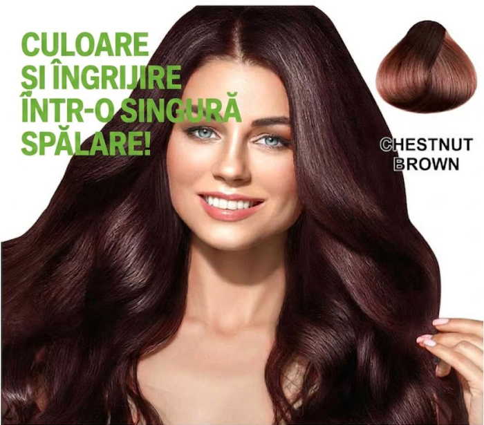 Sampon Colorant Maro Castaniu, Acoperire Fire Albe si Regenerare 3 in 1, #3 Chestnut Brown, 500 ml -big