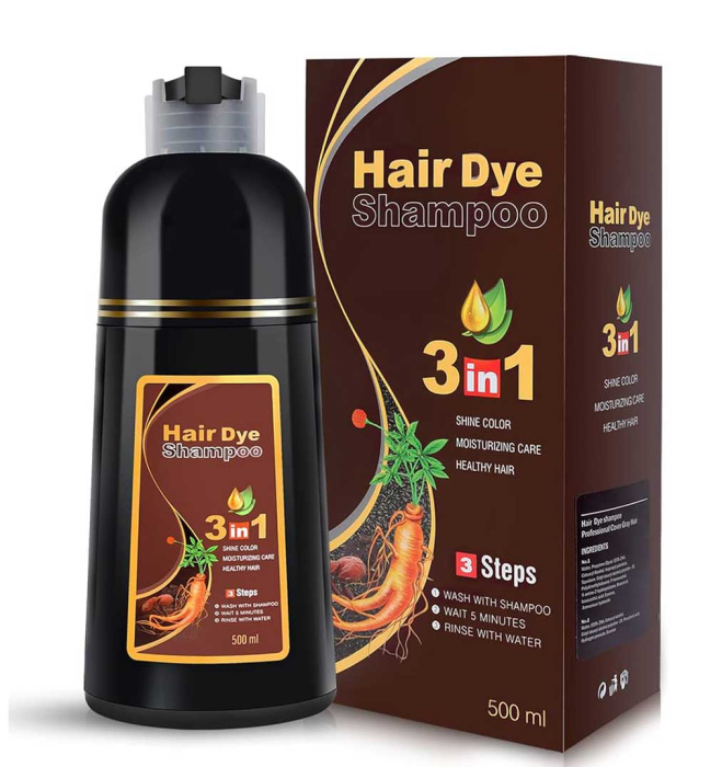 Sampon Colorant Maro Castaniu, Acoperire Fire Albe si Regenerare 3 in 1, #3 Chestnut Brown, 500 ml -big