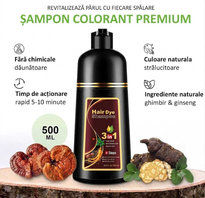 Sampon Colorant Maro Castaniu, Acoperire Fire Albe si Regenerare 3 in 1, #3 Chestnut Brown, 500 ml -big