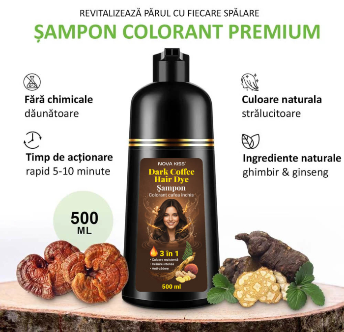 Sampon Colorant Maro Inchis, Acoperire Fire Albe si Regenerare 3 in 1, #5 Dark Coffee, 500 ml-big