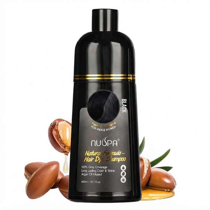 Sampon Colorant Negru, Acoperire 100% a Firelor Albe, Unisex, Infuzat cu Ulei de Argan, 400 ml-big