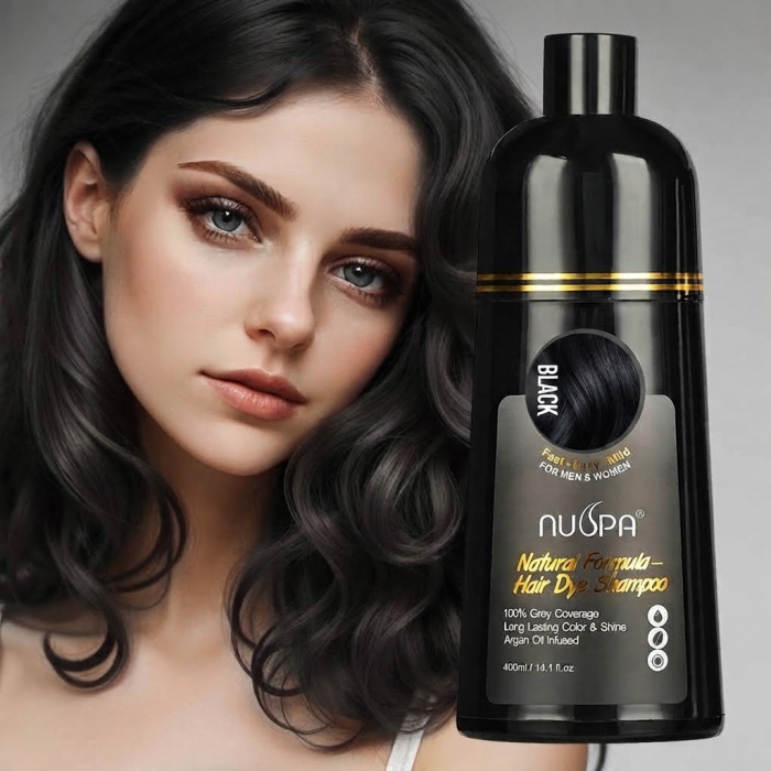 Sampon Colorant Negru, Acoperire 100% a Firelor Albe, Unisex, Infuzat cu Ulei de Argan, 400 ml-big