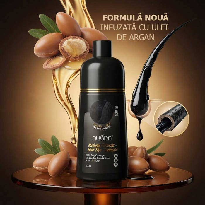 Sampon Colorant Negru, Acoperire 100% a Firelor Albe, Unisex, Infuzat cu Ulei de Argan, 400 ml-big