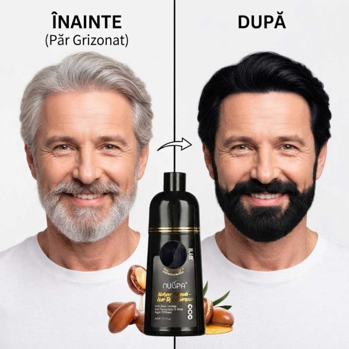 Sampon Colorant Negru, Acoperire 100% a Firelor Albe, Unisex, Infuzat cu Ulei de Argan, 400 ml-big