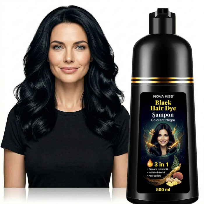 Sampon Colorant Negru, Acoperire Fire Albe, Regenerare 3 in 1 cu Ghimbir, 500 ml-big