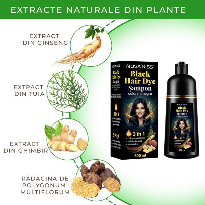 Sampon Colorant Negru, Acoperire Fire Albe, Regenerare 3 in 1 cu Ghimbir, 500 ml-big