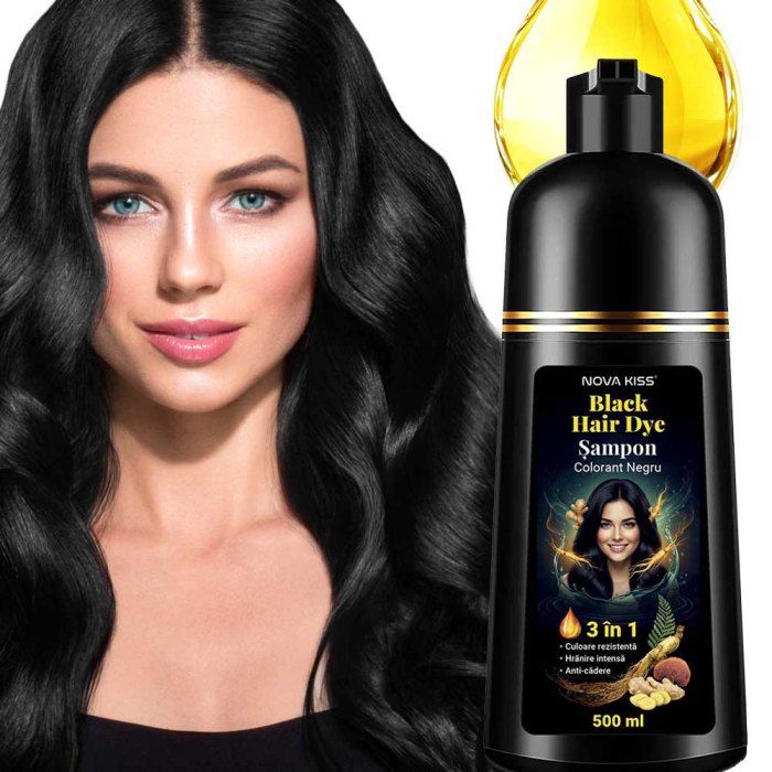 Sampon Colorant Negru, Acoperire Fire Albe, Regenerare 3 in 1 cu Ghimbir, 500 ml-big