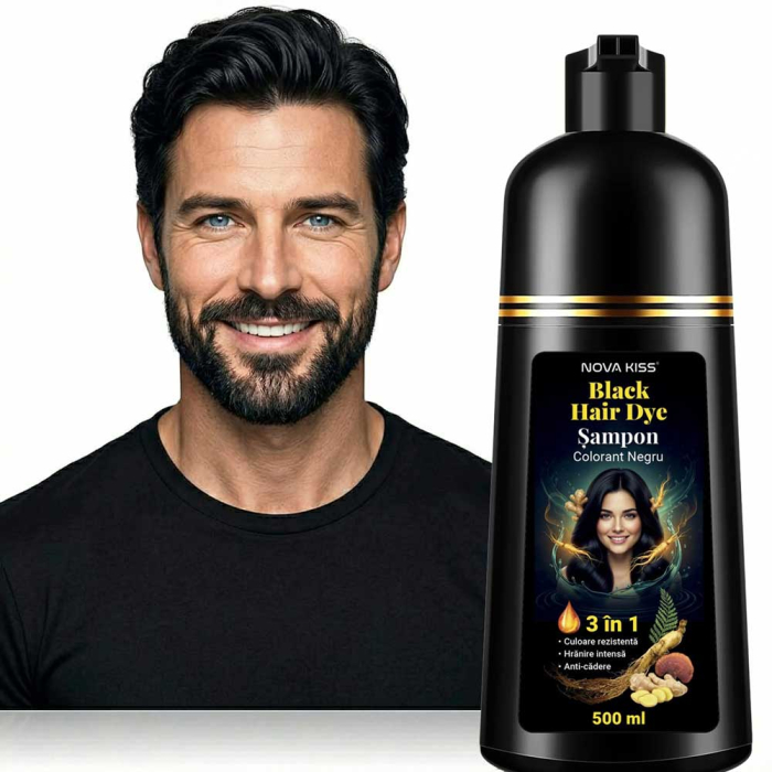 Sampon Colorant Negru, Acoperire Fire Albe, Regenerare 3 in 1 cu Ghimbir, 500 ml-big